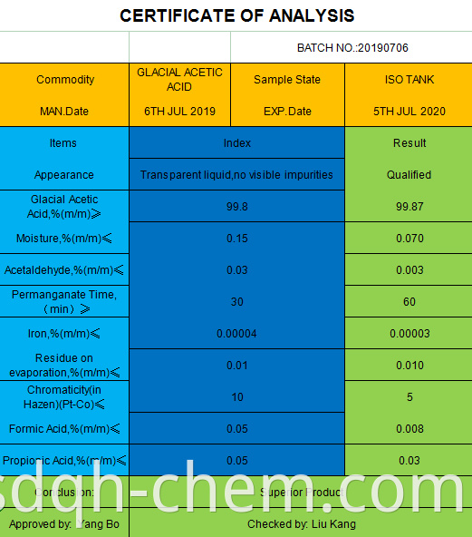 Asam Asetat Glasial / GAA dengan kemasan IBC / 30kg / 215kg drum fobqingdao 470 usd / t